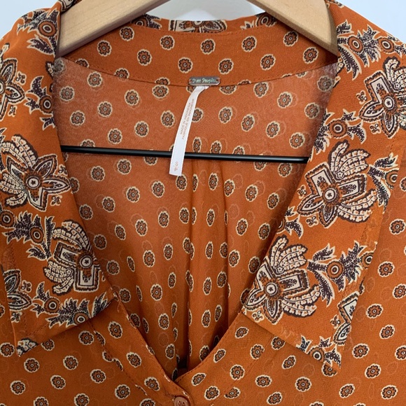 Free People sheer paisley button down rust top - Picture 4 of 8